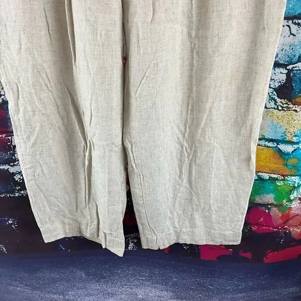 Vintage Ecru Brand High Waist Wide Leg Linen Blend Pants Size 13/14 Lagenlook